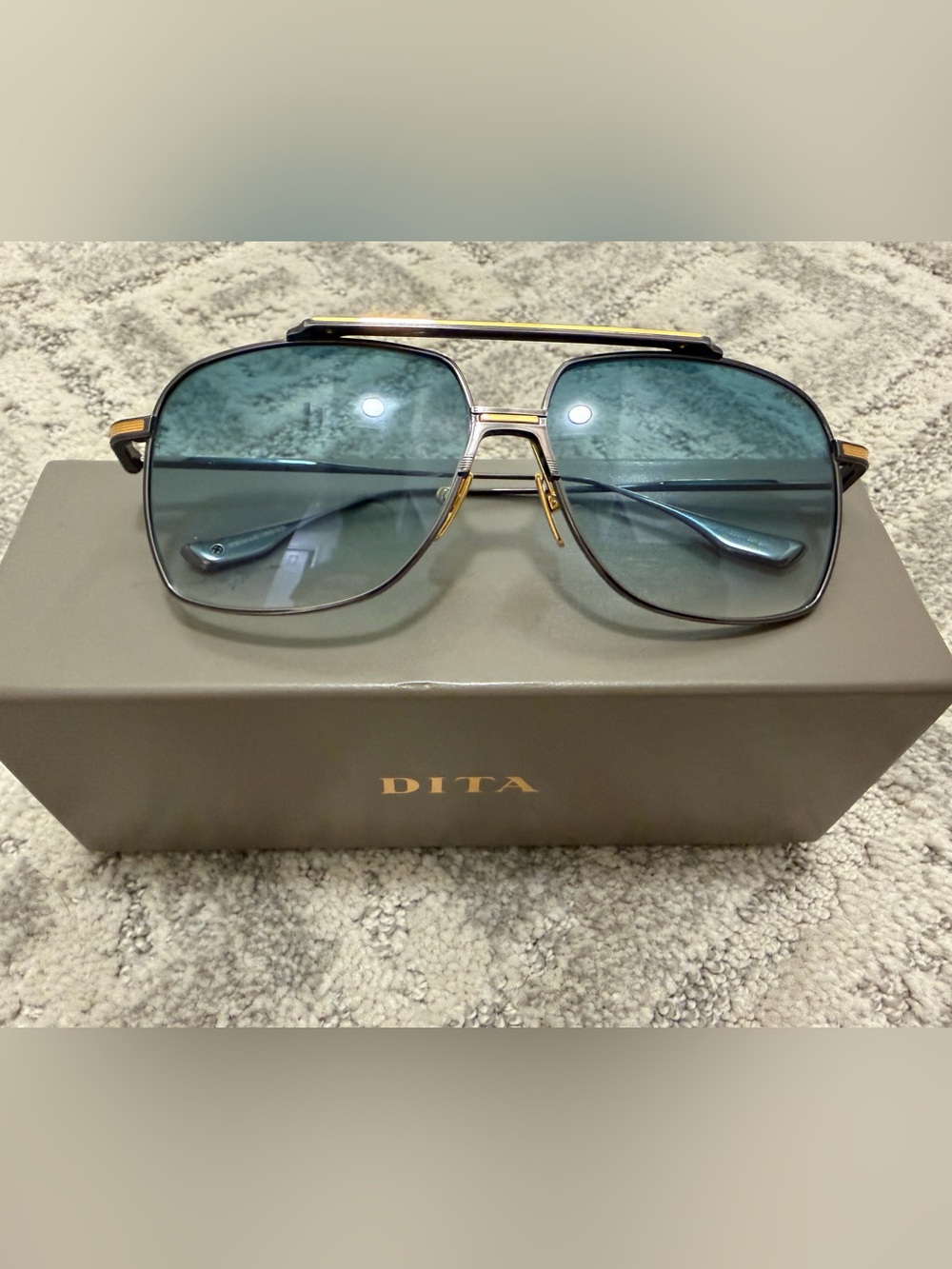 DITA Pilot Sunglasses with Blue Gradient Lenses and Gold Accents